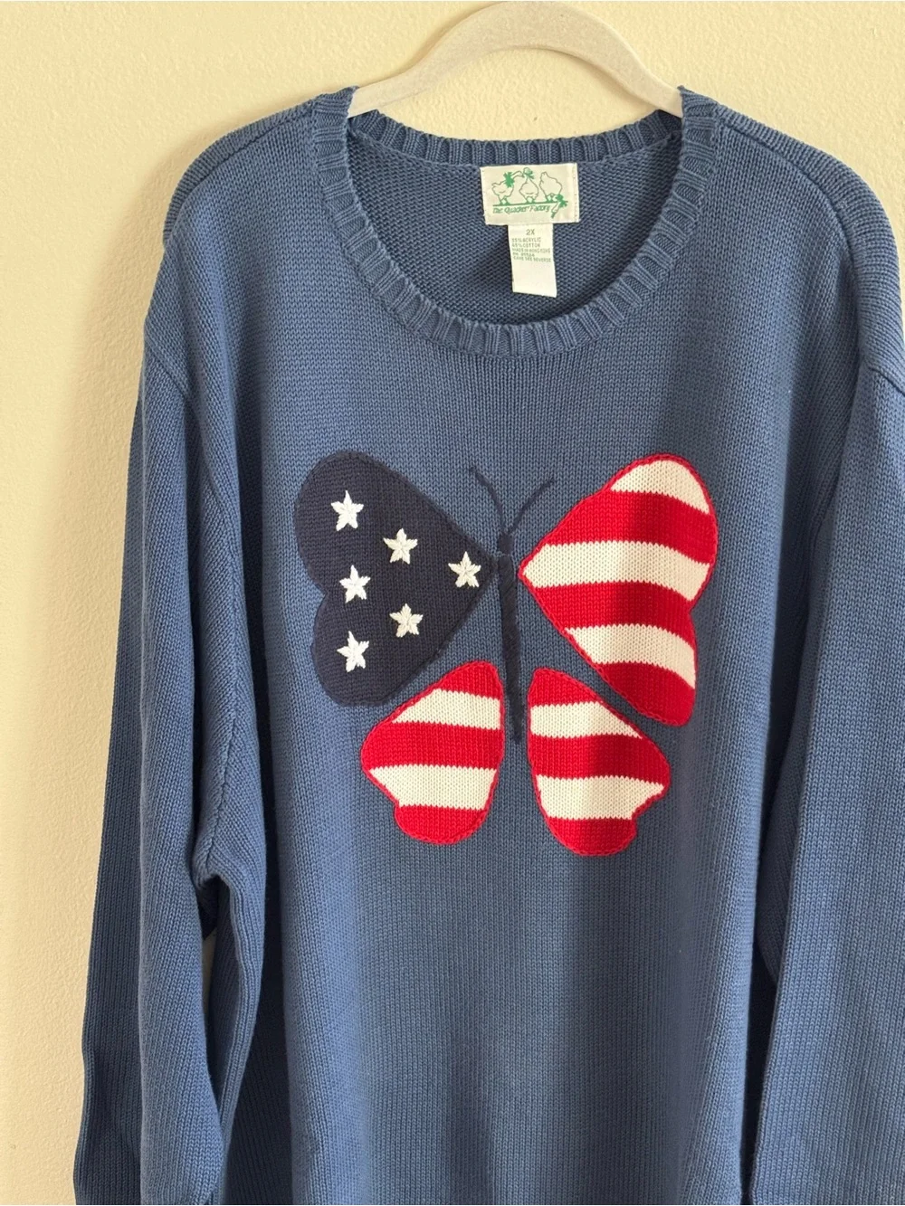 Quacker Factory Stars & Stripes Butterfly Sweater USA Flag Patriotic 2X